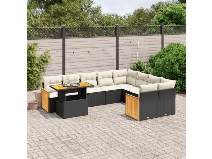 10dílná zahradní sedací souprava s poduškami černá polyratan 3274122