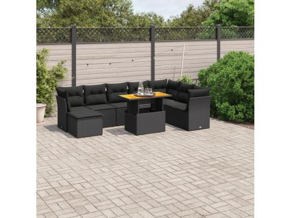 9dílná zahradní sedací souprava s poduškami černá polyratan 3270971