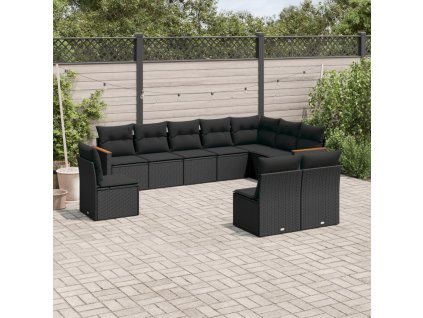 10dílná zahradní sedací souprava s poduškami černá polyratan 3226069