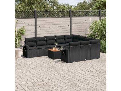 11dílná zahradní sedací souprava s poduškami černá polyratan 3257070