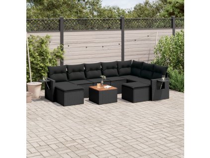 10dílná zahradní sedací souprava s poduškami černá polyratan 3257175