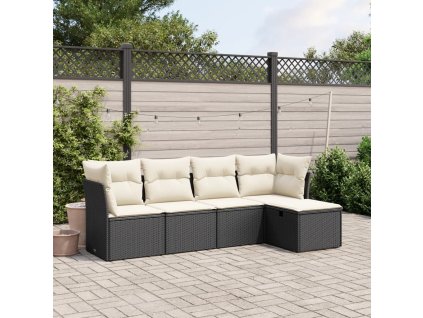 5dílná zahradní sedací souprava s poduškami černá polyratan 3263132