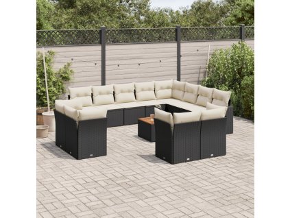 13dílný zahradní sedací souprava s poduškami černý polyratan 3256280
