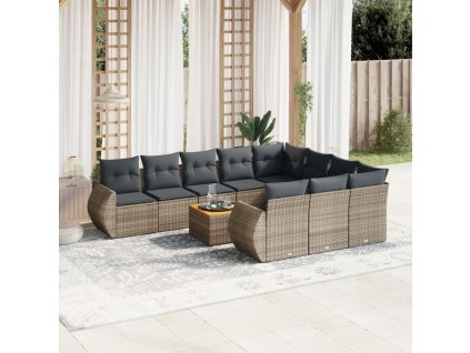 11dílná zahradní sedací souprava s poduškami šedá polyratan 3257516