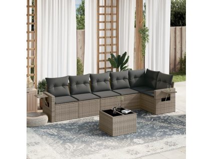 7dílná zahradní sedací souprava s poduškami šedá polyratan 3220199