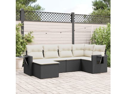 6dílná zahradní sedací souprava s poduškami černá polyratan 3220455