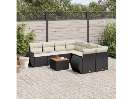 9dílná zahradní sedací souprava s poduškami černá polyratan 3224929