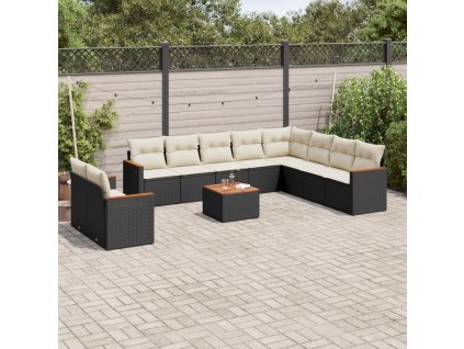 11dílná zahradní sedací souprava s poduškami černá polyratan 3226119