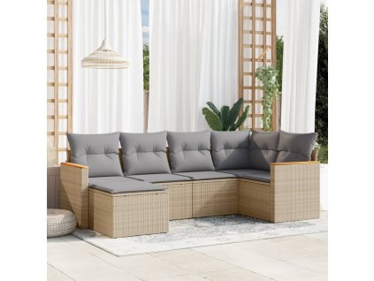 6dílná zahradní sedací souprava a podušky mix béžové polyratan 3226178