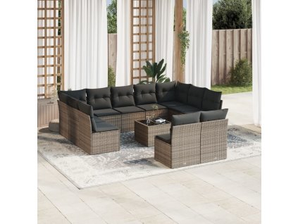 12dílná zahradní sedací souprava s poduškami šedá polyratan 3250199