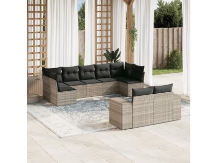 9dílná zahradní sedací souprava a podušky světle šedá polyratan 3255359