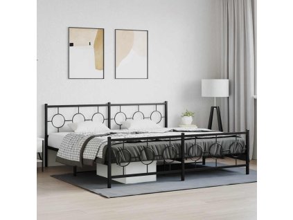Kovový rám postele s hlavovým a nožním čelem černý 200 x 200 cm 376251