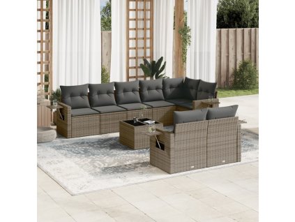 9dílná zahradní sedací souprava s poduškami šedá polyratan 3220429