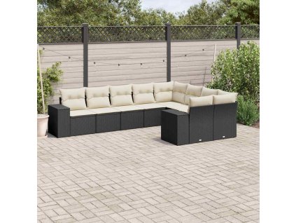 9dílná zahradní sedací souprava s poduškami černá polyratan 3255373