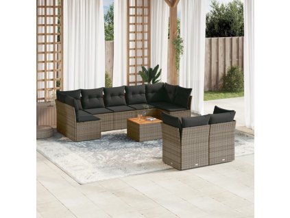 10dílná zahradní sedací souprava s poduškami šedá polyratan 3256144