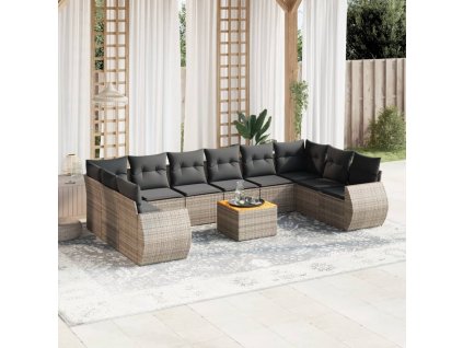 11dílná zahradní sedací souprava s poduškami šedá polyratan 3257509