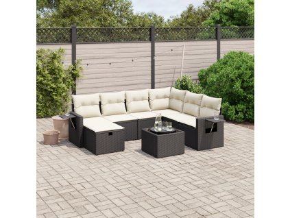 8dílná zahradní sedací souprava s poduškami černá polyratan 3263842