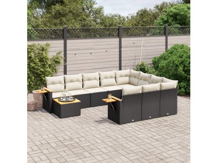 11dílná zahradní sedací souprava s poduškami černá polyratan 3227204