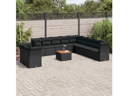 12dílná zahradní sedací souprava s poduškami černá polyratan 3256055