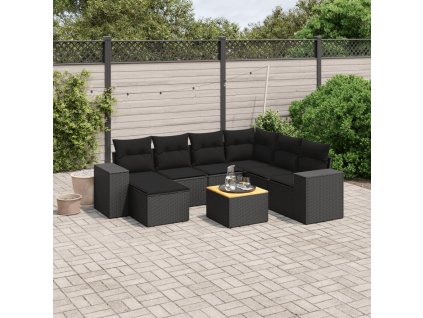 8dílná zahradní sedací souprava s poduškami černá polyratan 3225558