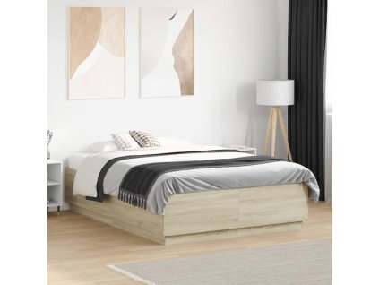 Rám postele s LED osvětlením dub sonoma 135 x 190 cm kompozit 3209648