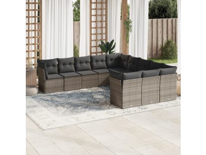 11dílná zahradní sedací souprava s poduškami šedá polyratan 3218410