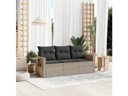 3dílná zahradní sedací souprava a podušky světle šedá polyratan 3219861