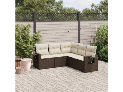 5dílná zahradní sedací souprava s poduškami hnědá polyratan 3220152