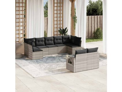 9dílná zahradní sedací souprava a podušky světle šedá polyratan 3220621