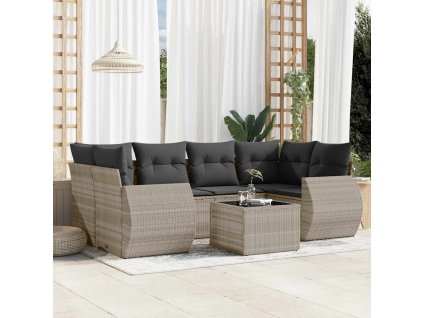 7dílná zahradní sedací souprava a podušky světle šedá polyratan 3221121