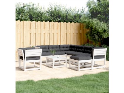8dílná zahradní souprava s poduškami bílá masivní borovice 3216946