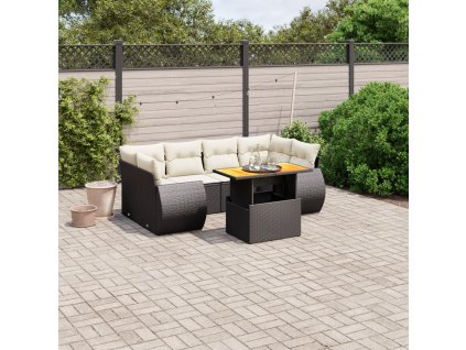 7dílná zahradní sedací souprava s poduškami černá polyratan 3272092