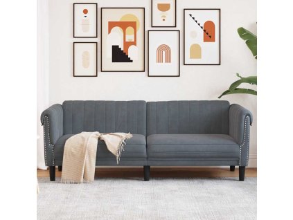 Pohovka 3místná tmavě šedá samet 372586