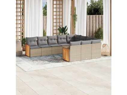 10dílná zahradní sedací souprava s poduškami béžová polyratan 3228019