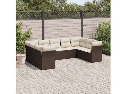 9dílná zahradní sedací souprava s poduškami hnědá polyratan 3249972