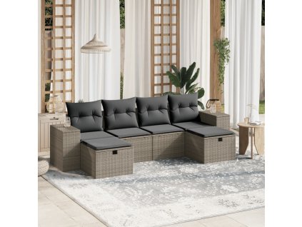 6dílná zahradní sedací souprava a podušky světle šedá polyratan 3264478