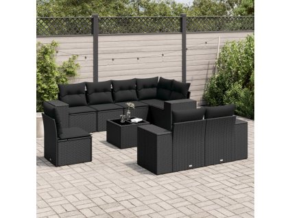 9dílná zahradní sedací souprava s poduškami černá polyratan 3222844