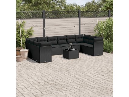 11dílná zahradní sedací souprava s poduškami černá polyratan 3218205