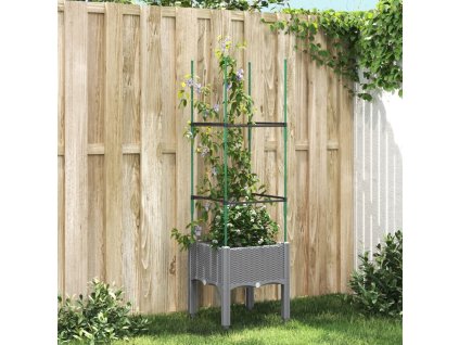 Zahradní truhlík s treláží světle šedý 40 x 40 x 142,5 cm PP 367947