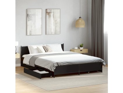 Rám postele se zásuvkami černý 135 x 190 cm kompozitní dřevo 3279947