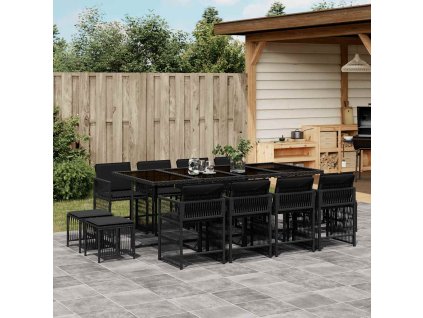 13dílný zahradní jídelní set s poduškami černý polyratan 3211699