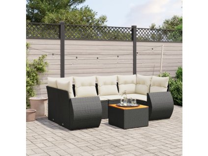 7dílná zahradní sedací souprava s poduškami černá polyratan 3224901