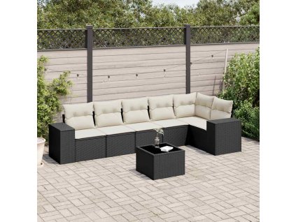 7dílná zahradní sedací souprava s poduškami černá polyratan 3222595