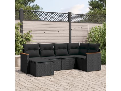 6dílná zahradní sedací souprava s poduškami černá polyratan 3258576