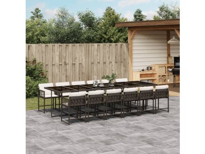 13dílný zahradní jídelní set s poduškami hnědý polyratan 3211485