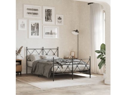 Kovový rám postele s hlavovým a nožním čelem černý 120 x 190 cm 376517