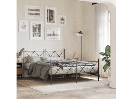 Kovový rám postele s hlavovým a nožním čelem černý 150 x 200 cm 376522
