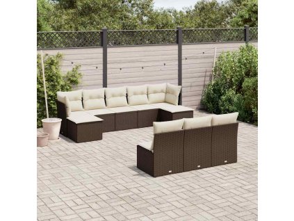 10dílná zahradní sedací souprava s poduškami hnědá polyratan 3218293