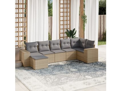 7dílná zahradní sedací souprava s poduškami béžová polyratan 3222878