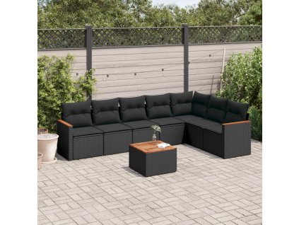 8dílná zahradní sedací souprava s poduškami černá polyratan 3226034